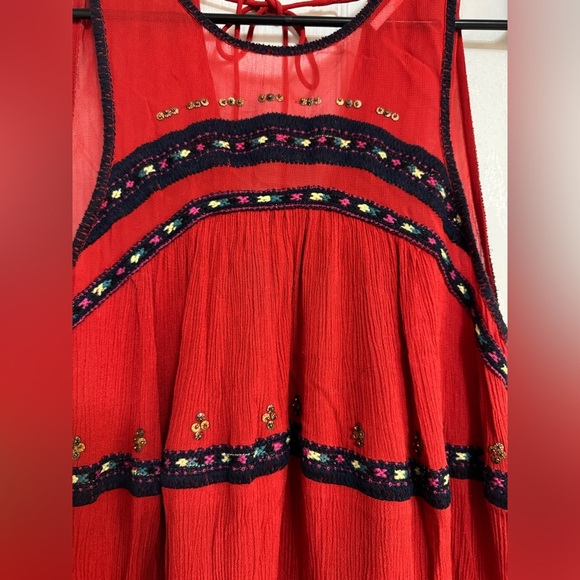 Free People To The Point Embroidered Maxi Top XS Red dress boho-chic - Picture 9 of 10